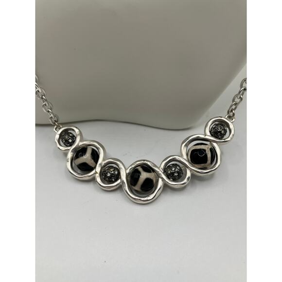 Black, White & Silver Rhinestone Beads Faceted Modern 23.5" Necklace! - Picture 2 of 8
